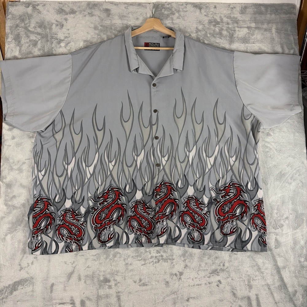 VTG  pineapple connection hawaiian shirt Flames Dragons Size 5XB Baggy y2k Rave